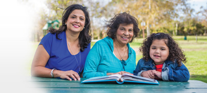 Grandmother, mother and daughter at the park.